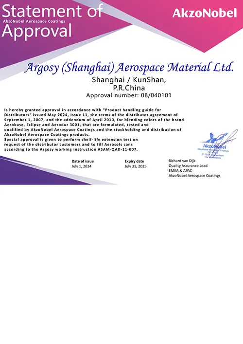 Akzo Authorized Certificate Argosy Shanghai